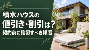積水ハウスの値引き・割引と契約前に確認すべき順番を示す、戸建て住宅とチェックリストの画像